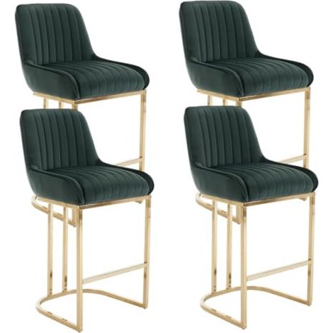 Wahson 4 PZ Sgabelli da Bar in Velluto Sgabelli Cucina, Sgabello Alti con Gambe in Metallo Dorato da Tavolo con Schienale, Verde