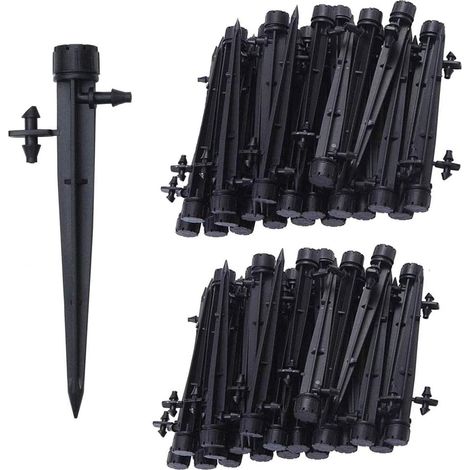 Tropfbewässerungs-Emitter – 100 Stück – Schwarzer Kunststoff – 360° einstellbare Durchflussrate – Garten, Gewächshaus, Gemüsebeet – Für 4–7 mm Schläuche (1/5)