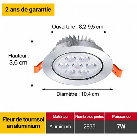 Spot encastrable LED 7W aluminium multi-lentilles 3000K diamètre 10,4 cm 7w 10.4 cm 8.2-9 100 g – Livraison gratuite