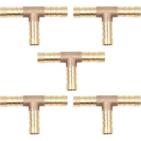 5 Pièces Raccord de Tuyau en Laiton en Forme de T 8mm, Raccord Cannelé 3 Voies, pour Air, Carburant, Eau, Gazole (1/5)