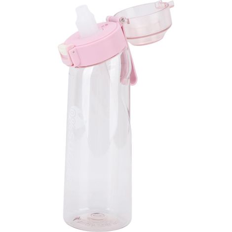 650-ml-Duftwasserflasche mit transparentem Pop-up-Deckel, ideal für Outdoor-Sportarten, mit aromatisiertem Wasserbecher und pinkfarbenem Strohhalm (1/5)