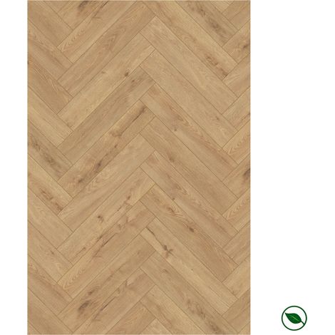 Sol stratifié motif chevron – 8 mm – boîte de 11 lames – 0,87 m² – Sundance Oak K326 – PEFC 70%