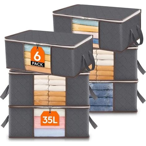 Lot de 6 sacs de rangement vêtements 35 L, boîte pliable sous lit, housse organisateur de placard pour couettes et couvertures - 35L (1/5)