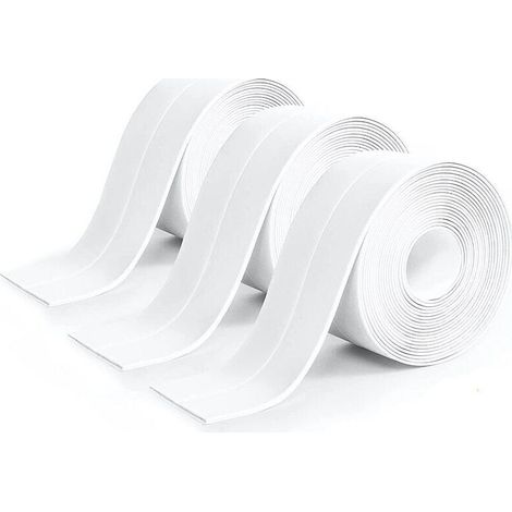 3 rouleaux joint silicone blanc, étanchéité salle de bain et cuisine, ruban adhésif PVC 320 cm x 3,8 cm, anti-moisissure (1/5)