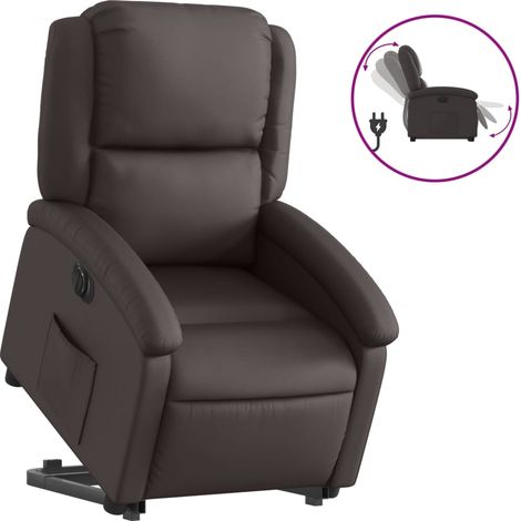 Maison Exclusive - Poltrona a Rialzo Reclinante Elettrica Marrone Scuro Vera Pelle