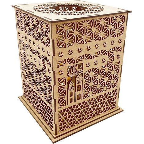 Ramadan Mubarak – Holzhauslampe für Eid – DIY-Bastelideen – LED-Nachtlicht – Islamische Tischdekoration – Partyzubehör