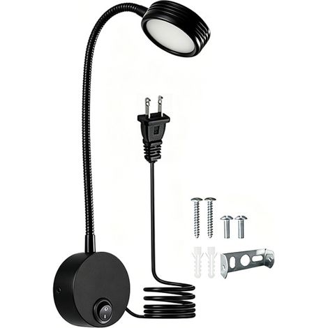 Applique Murale LED Chevet 3W, Col de Cygne Flexible, Spot 360°, Lumière Blanche 6000K (1/3)