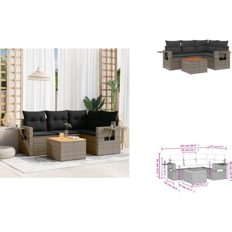 The Living Store 5-tlg. Garten-Sofagarnitur mit Kissen Grau Poly Rattan - Gartentisch (1/3)