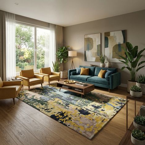 Tapis design Colorburst - Designertapis - 230x160cm, Rectangular - 60% Bambou, 40% Laine vierge - Tufté main - Vert