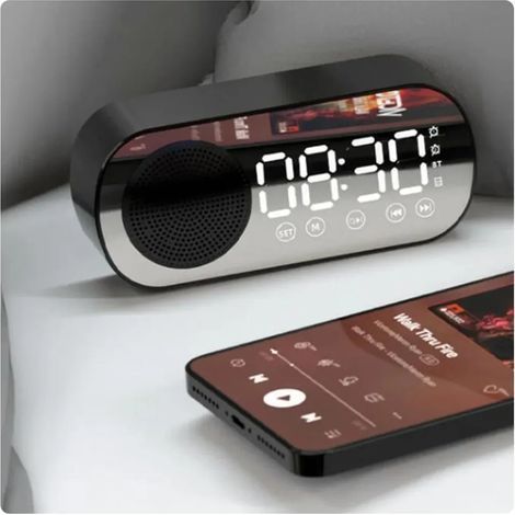 Digitaler Wecker, kabelloser Bluetooth-Lautsprecher, FM-Radio, Subwoofer, Musikplayer (rosa) (1/4)