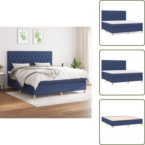 Cama de muelles azul - vidaXL Cama box spring con colchón tela azul 160x200 cm - Cama de muelles con cabecero ajustable