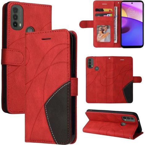 Etui Motorola Moto E20 E30 E40 Portefeuille Pochette Housse pour Motorola Moto E20 E30 E40 Protection Housse Rouge (1/4)