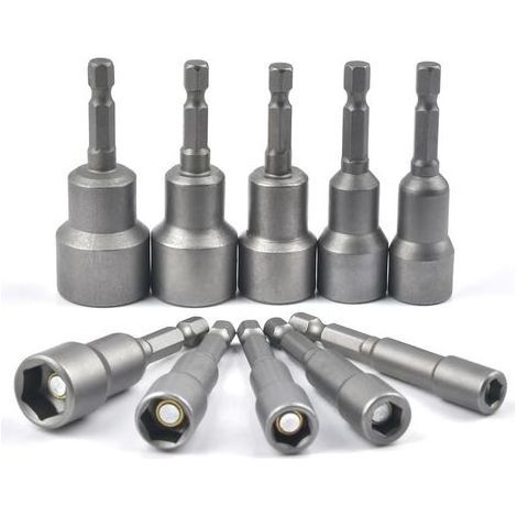 Lot de 10 douilles hexagonales magnétiques pour visseuse à chocs 6-19 mm, clés à douille magnétiques, jeu de douilles hexagonales, adaptateur de douille hexagonale magnétique, clé à douille (1/4)