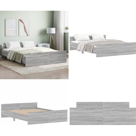 Cadre de lit sans matelas sonoma gris 150x200 cm - Cadre De Lit - Lit Deux Personnes - Lit Double - Sommier - Bois D'ingénierie - Home & Living (1/5)