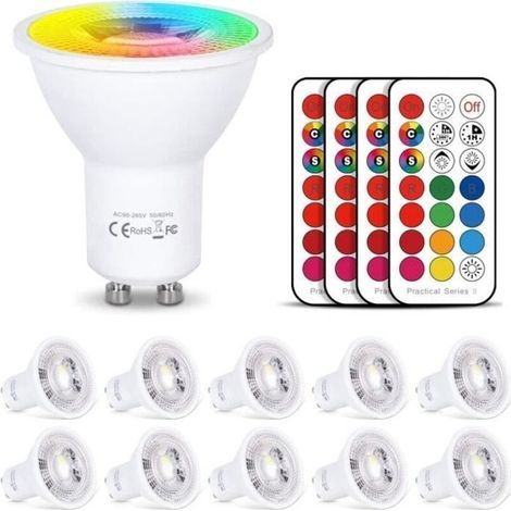 MR16 GU10 RGB LED-Strahler, Farbwechsel, dimmbare RGBW-LED-Lampen, Warmweiß (2700K), 6W (10er-Pack) (1/4)