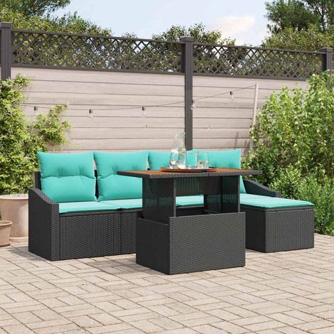 vidaXL Ensemble de canapé de jardin 6 pc Noir et turquoise polyrotin (1/5)