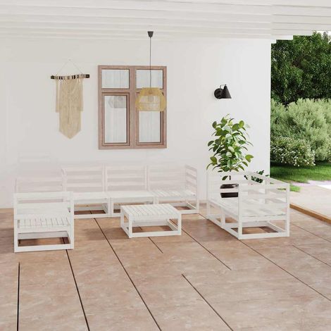 vidaXL Set de salón de jardín de 8 piezas blanco madera maciza de pino (1/5)