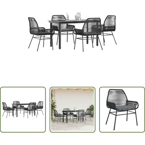 Gartentisch - 5-tlg. Garten-Essgruppe mit Kissen Schwarz Poly Rattan Glas (1/5)