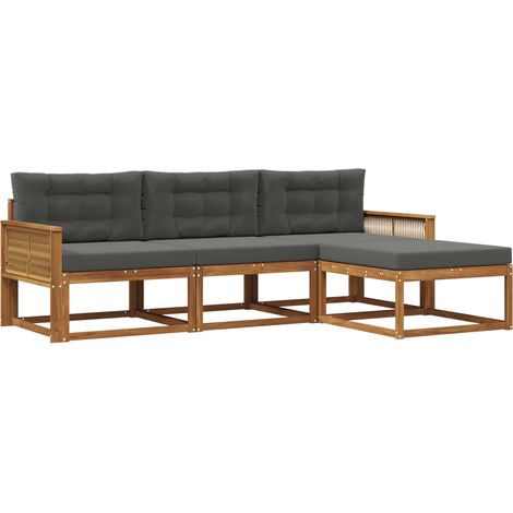 Set di divani da esterno con cuscino 4 pz  Salotto da Giardino Naturale e Antracite (1/5)