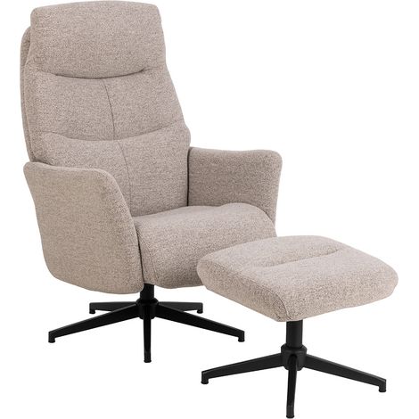 London Sessel Relaxsessel mit Fußhocker Bouclé Beige.