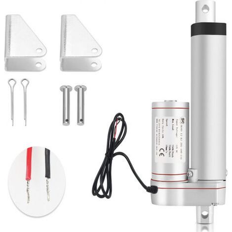 Vérin électrique linéaire 1500N, course 400mm, indice de protection IP54, étanche à la poussière et à l'eau, finition argentée, moteur tubulaire robuste pour portail et automatismes (1/4)