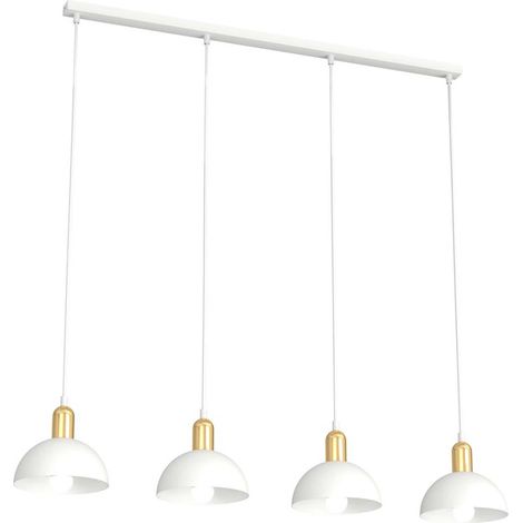 Lampadario 4 Luci Moto In Acciaio Bianco E Oro Diffusori A Cupola