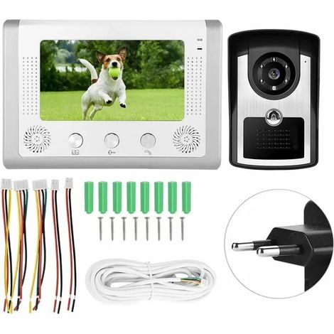 XVX visiophone filaire 7 pouces avec sonnette caméra IR étanche, moniteur mural pour porte, téléphone de sécurité, alimentation 110-240V prise UE (1/5)