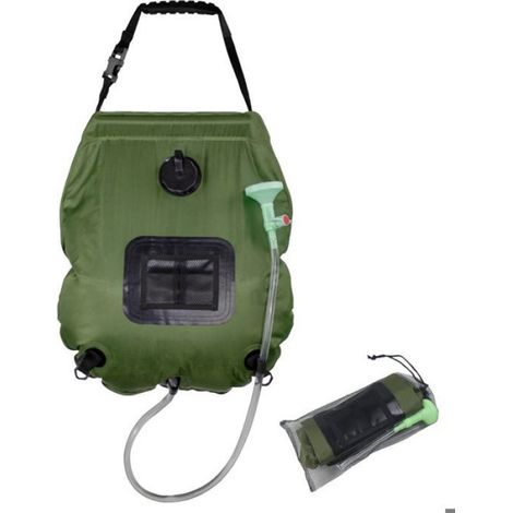 Sac de douche solaire 20 L pour camping ou jardin - Vert kaki - Linxor (1/4)