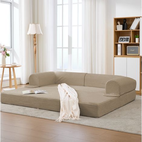 Divano letto 37x37x89 cm, design 2 in 1 trasformabile, tessuto imbottito a coste, marrone (1/5)