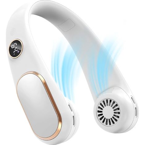 Ventilateur de cou portable pour usage personnel , fonctionnant sur batterie , ajustable , rechargeable avec cinq vitesses , écran intégré , autonomie de 4 à 12 heures , parfait pour voyager ou (1/5)