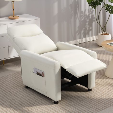 Poltrona Relax Reclinabile Manuale 135° con Poggiapiedi, Divano Monoposto Reclinabile Ergonomica Imbottita in Tessuto Effetto Lino per Soggiorno e Camera da Letto, 73x86x100 cm, Bianco Crema (1/5)