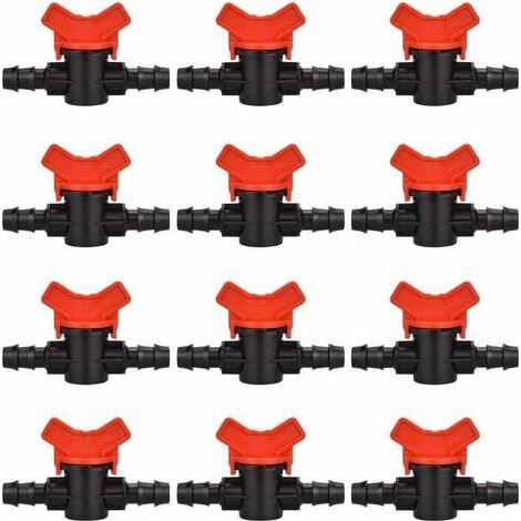 Ensemble de 12 vannes d'arrêt pour tuyau d'arrosage, vanne de tuyau d'irrigation de 16 mm, connecteur de vanne d'arrêt en plastique pour le contrôle de l'eau du jardin extérieur (noir + rouge) (1/5)