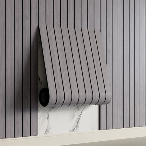 Selbstklebende 3D-Wandpaneele – Graue Eichenoptik – PVC-Paneel 300 x 40 cm, geeignet für Wände und Decken – Schalldämmung (1/5)