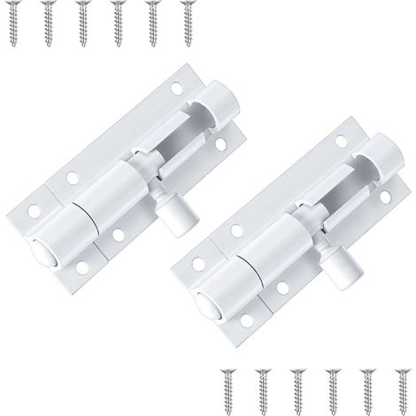 Lot de 2 verrous de porte de 5,8 cm - Petite serrure avec vis - Verrou coulissant en aluminium - Blanc - Petit verrou pour jardin, entrepôt, fenêtre, clôture, porte de chambre (1/5)