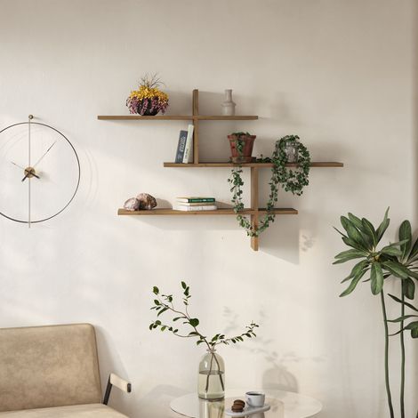 Decortie Leo Modernes Schweberegal 80,5cm Hoch - Dunkleiche Effekt (1/4)