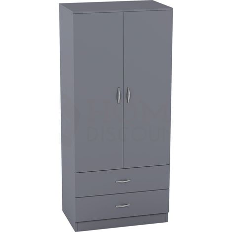 Riano 2 Door 2 Drawer Wardrobe With Hanging Rail & Storage Shelf, Grey