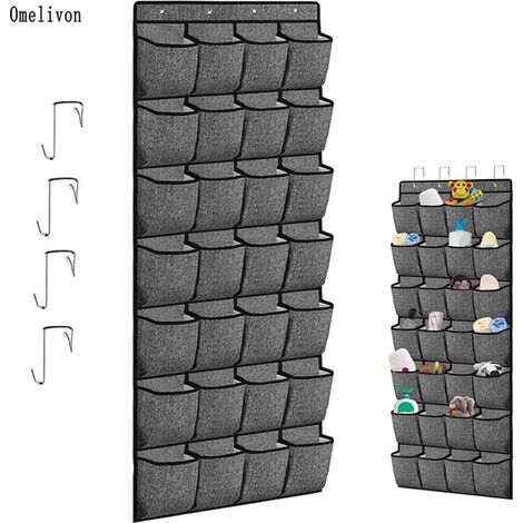Rangement Chaussure à Suspendre - Omelivon - 28 Compartiments - Gris - 155 x 55 cm - Pliable (1/5)