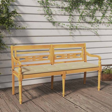 Banc Banquette de Jardin Batavia avec coussin - Mobilier de jardin beige 150 cm Bois de teck massif BV971874 - BonneVie (1/5)