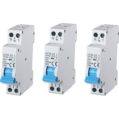gloca 3er-Set automatischer magnetothermischer Schalter 1P+N 10A 220V 6KA 1 DIN C10 Modul
