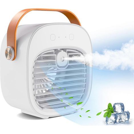 Ventilateur de climatisation portable, rafraîchisseur d'air personnel par évaporation, ventilateur de bureau alimenté par batterie et USB avec brumisateur-AquaForge (1/5)