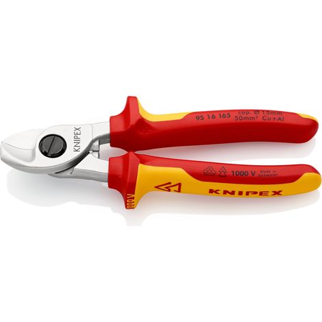 KNIPEX 95 16 165 SB Cable Shears insulated with multi-component grips, VDE-tested chrome-plated 165 mm