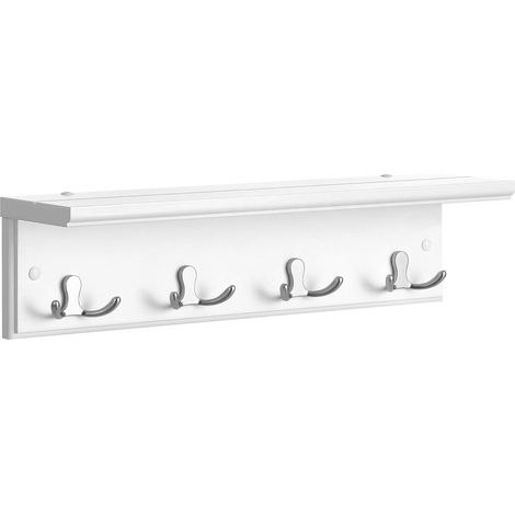Portemanteau mural avec 4 crochets doubles en métal, Étagère suspendue, en panneau MDF, pour chambre, entrée, salle de bain, cuisine, salon, Blanc LHR42WT (1/5)