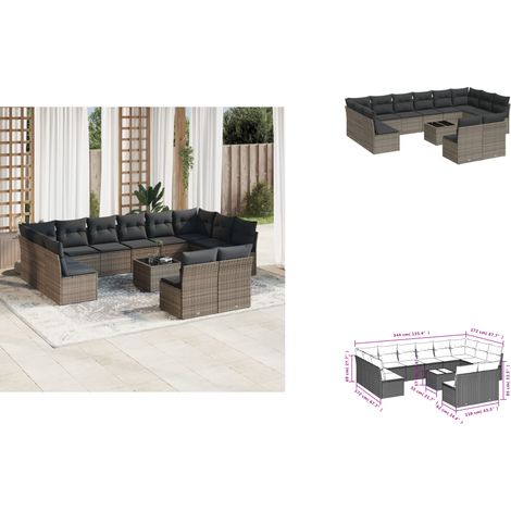13-tlg. Garten-Sofagarnitur mit Kissen Grau Poly Rattan - Gartenmöbel - Outdoor Möbel - Rattan Sofa - Lounge Set - Esstisch (1/3)