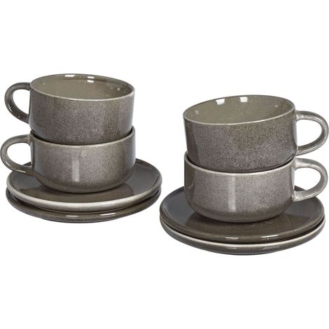 Set of 4 Cups with Saucers COSTMARY Stoneware Grey (1/5)