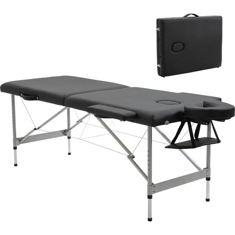 Lettino per Massaggio Portatile e Pieghevole con Altezza Regolabile e Seduta Imbottita, 186x71x62-83 cm, Nero