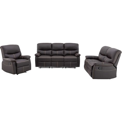 Canapés 3 places 2 places et un fauteuil relax en simili marron CANBY (1/5)