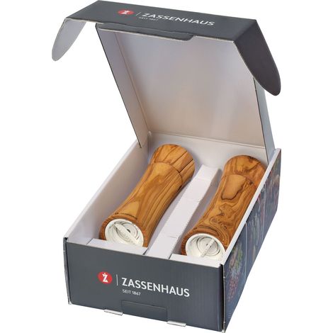 Set di 2 macina sale e pepe in legno d'ulivo Zassenhaus Frankfurt, 18 cm (1/4)