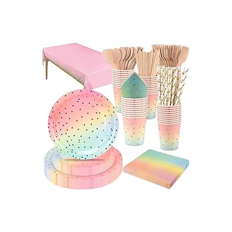 Pièces Service De Table Rose, Service De Table Jetable Comprenant Nappe, Assiettes En Papier 9'' (1/5)