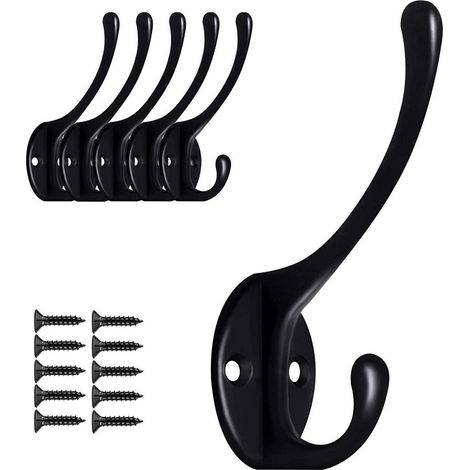 TOJ Living Crochets muraux pour portemanteau – Lot de 5 – Patères – Charge 5 kg – Vis incluses – noir mat (1/4)