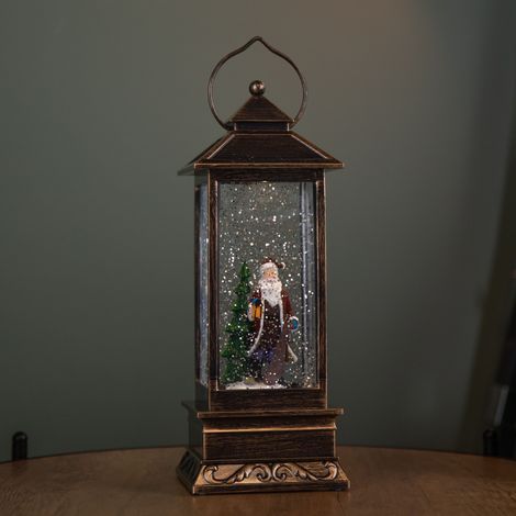 27cm Battery Operated Light up Bronze Christmas Water Spinner with Santa Scene & LEDs (1/5)